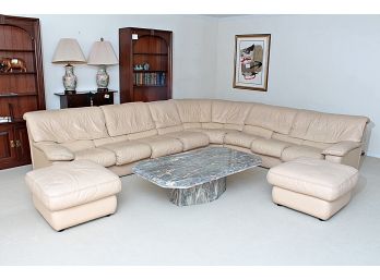 Roche Bobois Cream Leather Sectional Sofa, Made In Italy