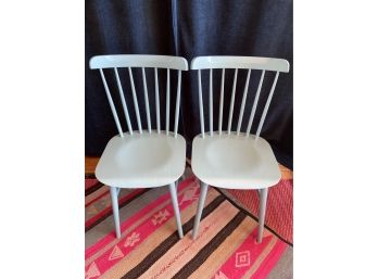 Pair Of Pale BLUE Solid Beech Wood Windsor Style Dining Chairs Ton Dining Chairs 17.5x19x18' Seat 33' Back