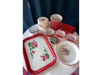 Red & White Collection Ceramic Enamel Metal Tray & Pie Pan Pyrex Glass Camembert Extra-fin