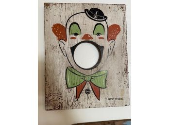 Vintage Wooden Clown Ball Toss Carnival Game 15x19in