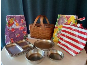 Small Picnic Collection Stainless Steel Dishes With 3 Colorful Reusable Lunch Bags
