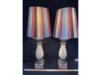 Pair Of Reclaimed Wood Pedestal Accent Table Lamps 4.75x4.75x32in