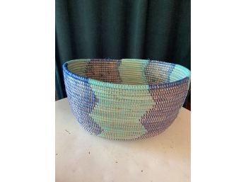 Colorful Straw And Recycled Plastic Basket Blue And Teal Basket
