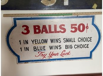 '3 Balls .50' Vintage Amusement Park Game Sign 36x18in