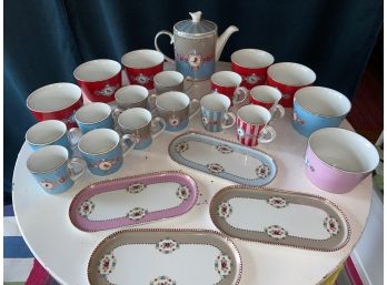 Pip Home Lovebirds Porcelain Tea Pot, Tea Cups, Bowl Floral Porcelain Cake Tray Great For Tea Party