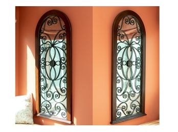 Pair Of Decorative Arched Form Mirrors