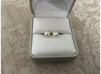 6mm White Freshwater Cultured Pearl Rhodium Over Sterling Earrings - Lot #3