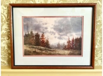 Signed Framed Watercolor Landscape AUTUMN REDS - By Local Artist Bill Ely (1913-1993) - Milford, CT