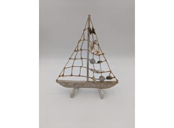 Unique Wood And Sea Shell Boat Decorative Piece