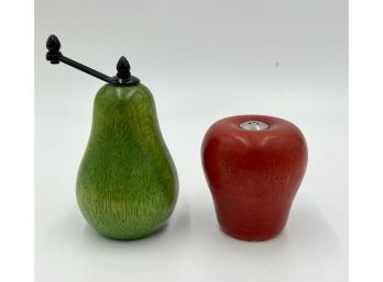 UNIQUE Set Of Wooden Salt & Pepper Shakers -  Apple Salt Shaker/ Pear Pepper Grinder