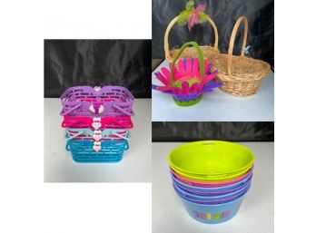 Giant Lot Of Easter Baskets And Decorations (15 Items Total)