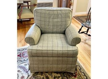 Beautiful LEE INDUSTRIES Swivel Rocker Club Chair - Blue Plaid In EXCELLENT CONDITION