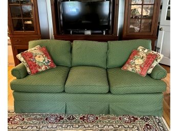 Custom Three Cushion Skirted Sofa / Couch - Green Checkered / Plaid Pattern