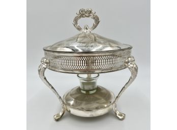 Stunning Vintage Silver-plate Chafing Dish With Lid And Glass/candle Warmer