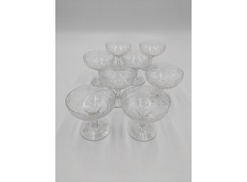 Cut Glass Champagne Coupe Glasses / Tall Sherbet Glasses - Set Of 8 (#2)