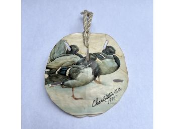 Hand Painted Sand Dollar Ornament From Charleston, S.C. - Image Of Ducks Dated 1991