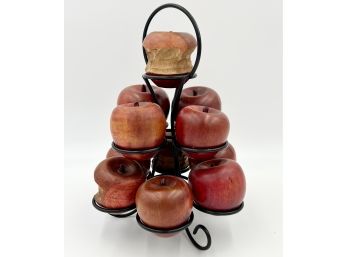Delightful Vintage Farmhouse/country Wooden Apple Stand (11 Wooden Apples)