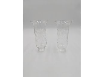 Beautiful Etched Glass Hurricane Lamp Shades - Set Of 2