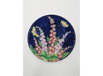 Gorgeous Maling Butterflies & Delphinium Cabinet Plate Majolica