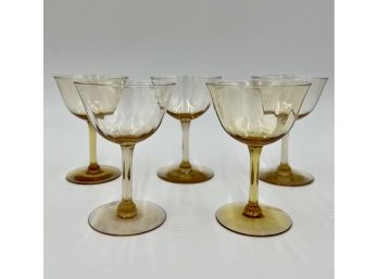 Set Of Five Vintage Yellow-tinted Depression Champagne Glasses (4 Inch Tall)