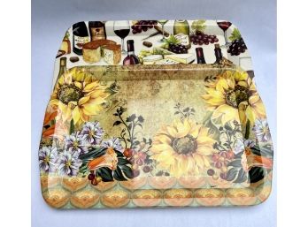 Set Of Six (6) Serving Trays - 3 Sunflower Designs And 3 Wine & Cheese Designs (19 Inch Wide)