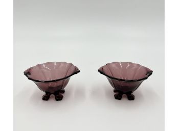 Delicate Small Purple Glass Salt & Pepper Pinch Bowls With Footed Base