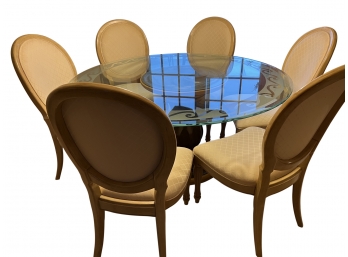 Gorgeous Glass Top Pedestal Table With 6 Chairs