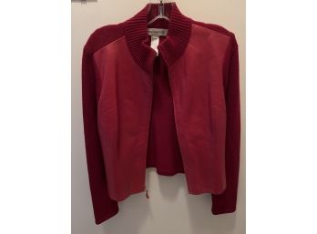 Jones New York Red Sweater With Leather Front