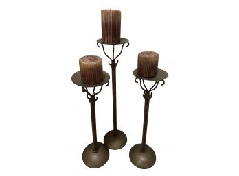 3 Large Metal Candle Holders