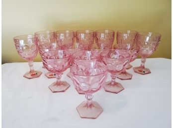 Vintage Fostoria Moonstone Pretty Pink Stemware Glasses - Two Sizes!