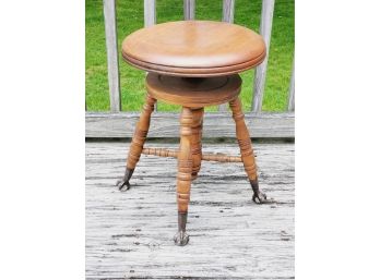 Antique Charles Parker Co. Of Meriden CT Wood Piano Stool With Eagle Talon Glass Ball Feet