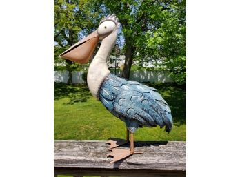 Adorable Metal Pelican Painted Yard Garden Figurine