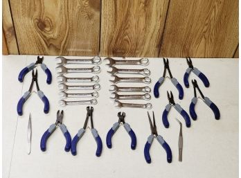 Hand Tool Assortment - Husky Combination Metric & OEM Wrenches, Kobalt Pliers, Tweezers