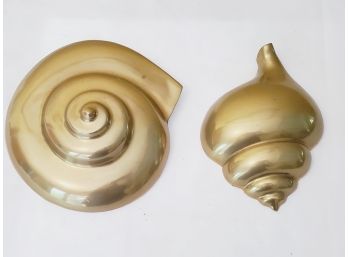 Two Vintage Solid Brass Seashell Wall Or Table Decor - Made In Hong Kong