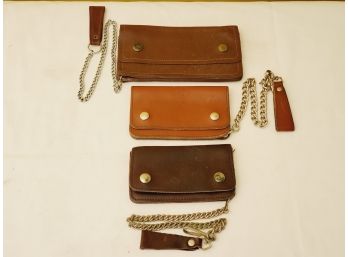 Three Vintage Leather Wallets With Chain Handles