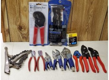 Pot Luck Hand Tool Assortment - Pliers, Crimping Tool, Pop Riveter, Wire Cutters & More