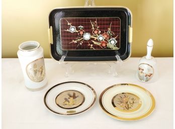 Assortment Of Asian Decor - Chokin Art Porcelain & Enamel Tray