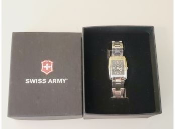 Swiss Army Victorinox Officers Small Black Face Stainless Steel Watch In Box