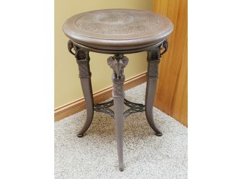Very Nice Leather Topped Accent Table With Carved Elephant Legs