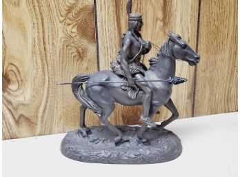 1993 New England Collector's Society Native American Indian Warrior On Horse Cold Cast Bronze Sculpture