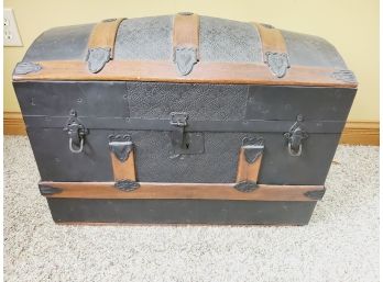 Nice Antique Restored Humpback Trunk With Wood Straps