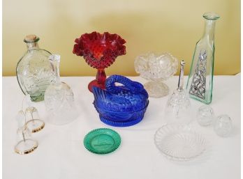 Vintage Glass Assortment - Plates, Candy Dishes, Bottles & More
