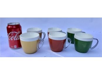 Set Of Six 1960's Plastic Cups With Metal Handles