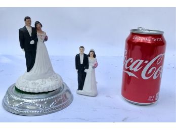 Painted Bisque Bride & Groom Wedding Cake Toppers With Plastic Plinth