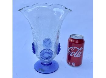 Crackle & Applied Decor Blown Glass Vase