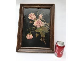 Victorian Oil Painting Of Roses On Tin