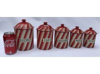French Enameled Over Metal Canisters