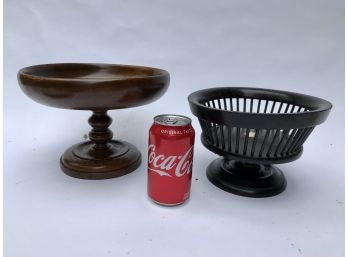 Oak Turned Wood Compote & 19th Cent French Fruit Basket