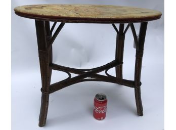 Deco Era Bamboo Side Table With 1920's Map