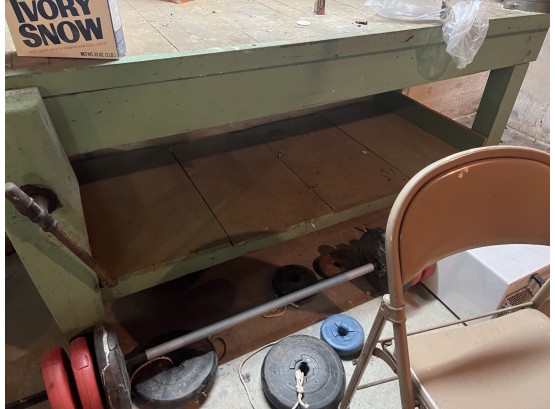 Amazing Mid Century Work Bench With Metal Trim